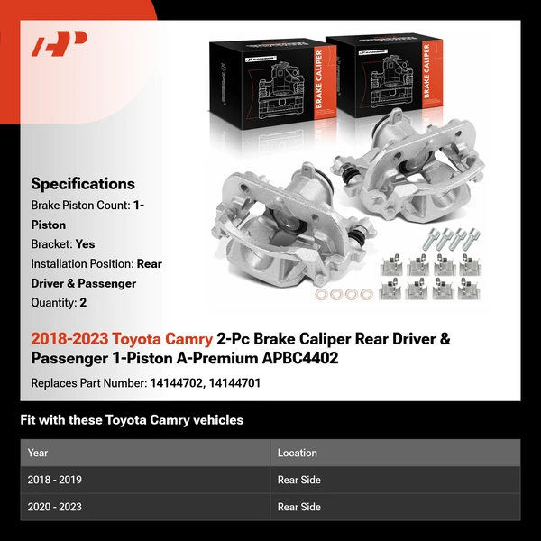 2018-2023 Toyota Camry 2-Pc Brake Caliper Rear Driver & Passenger 1-Piston A-Premium APBC4402
