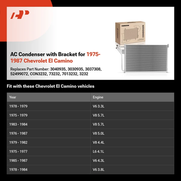 AC Condenser with Bracket for 1975-1987 Chevrolet El Camino