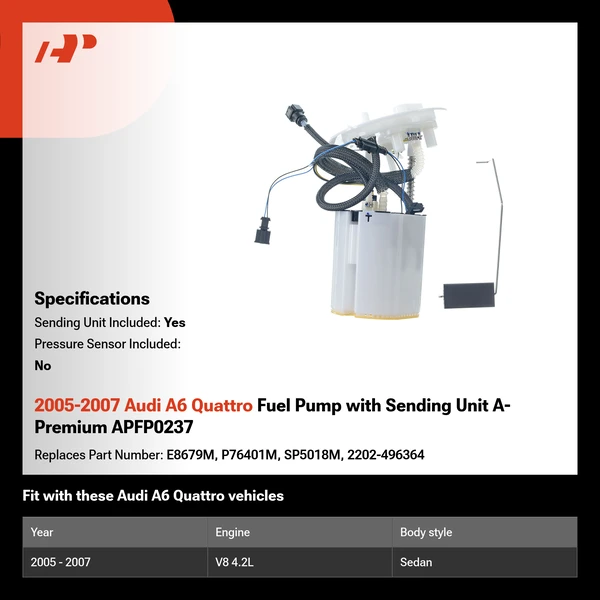 2005-2007 Audi A6 Quattro Fuel Pump with Sending Unit A-Premium APFP0237