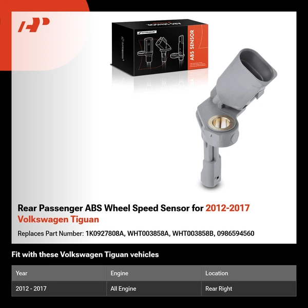 Rear Passenger ABS Wheel Speed Sensor for 2012-2017 Volkswagen Tiguan