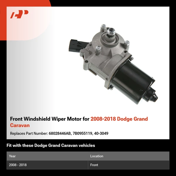 Front Windshield Wiper Motor for 2008-2018 Dodge Grand Caravan