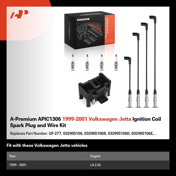 A-Premium APIC1306 1999-2001 Volkswagen Jetta Ignition Coil Spark Plug and Wire Kit