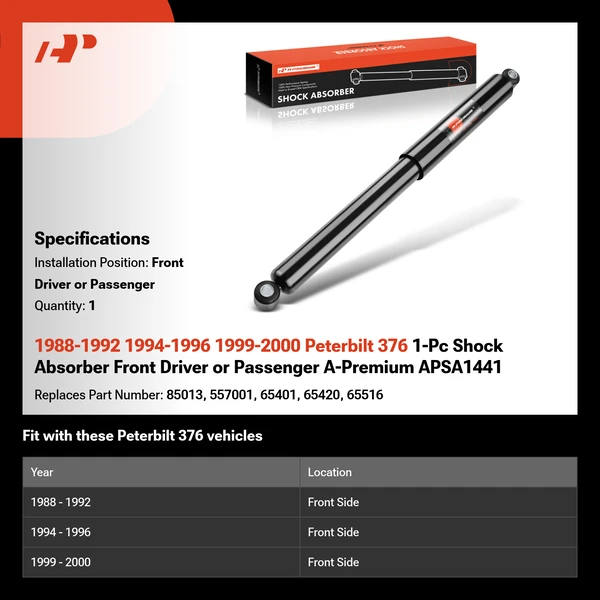 1988-1992 1994-1996 1999-2000 Peterbilt 376 1-Pc Shock Absorber Front Driver or Passenger A-Premium APSA1441