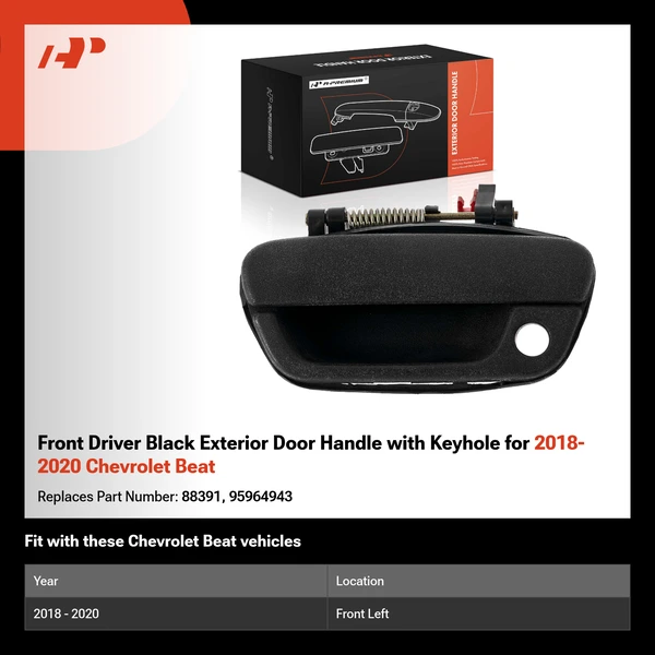 Front Driver Black Exterior Door Handle with Keyhole for 2018-2020 Chevrolet Beat