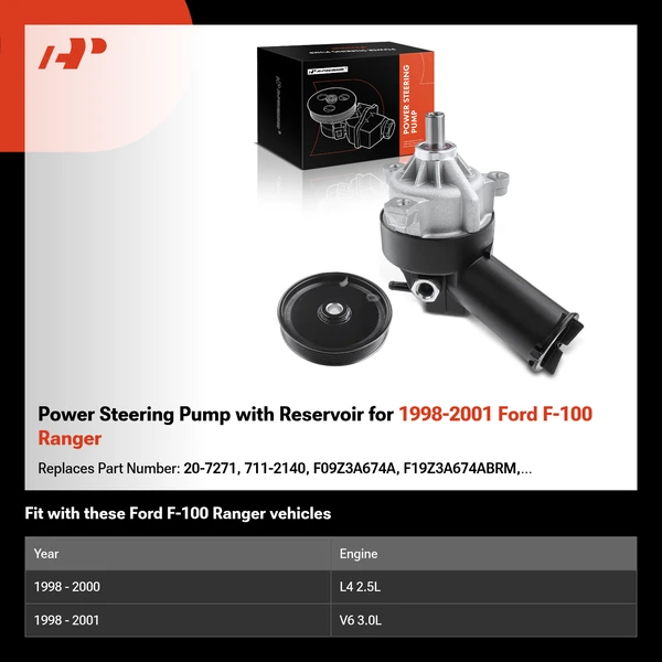 Power Steering Pump with Reservoir for 1998-2001 Ford F-100 Ranger