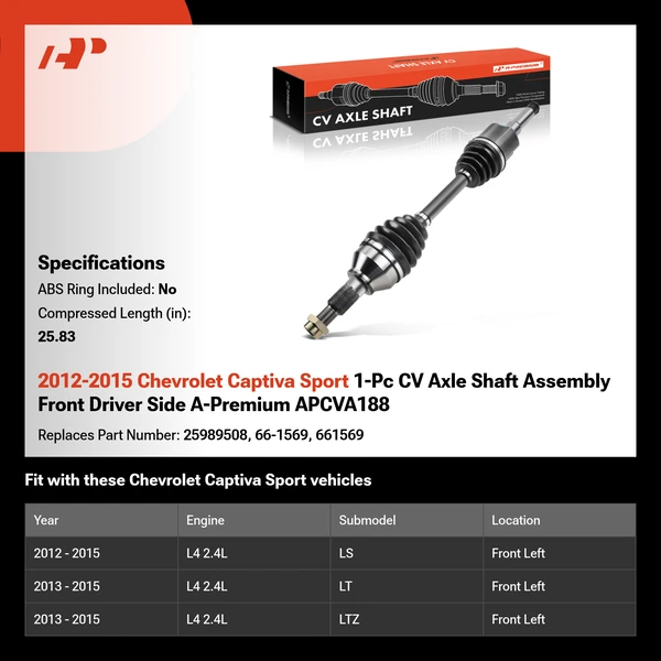 2012-2015 Chevrolet Captiva Sport 1-Pc CV Axle Shaft Assembly Front Driver Side A-Premium APCVA188