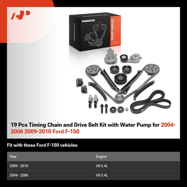 19 Pcs Timing Chain and Drive Belt Kit with Water Pump for 2004-2006 2009-2010 Ford F-150