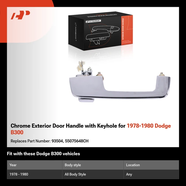 Chrome Exterior Door Handle with Keyhole for 1978-1980 Dodge B300