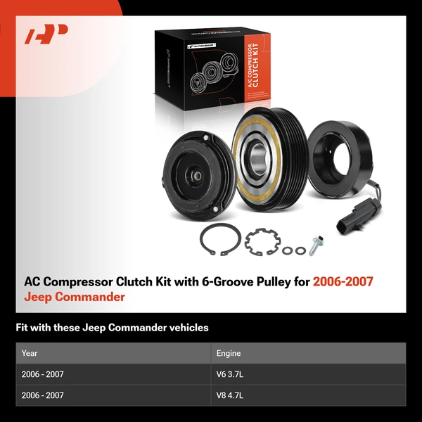 AC Compressor Clutch Kit with 6-Groove Pulley for 2006-2007 Jeep Commander