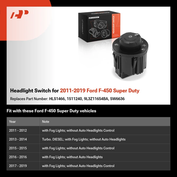 Headlight Switch for 2011-2019 Ford F-450 Super Duty