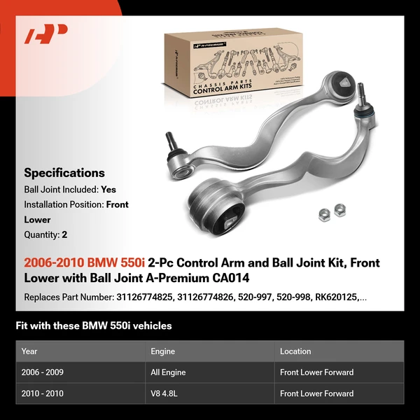 2006-2010 BMW 550i 2-Pc Control Arm and Ball Joint Kit, Front Lower with Ball Joint A-Premium CA014