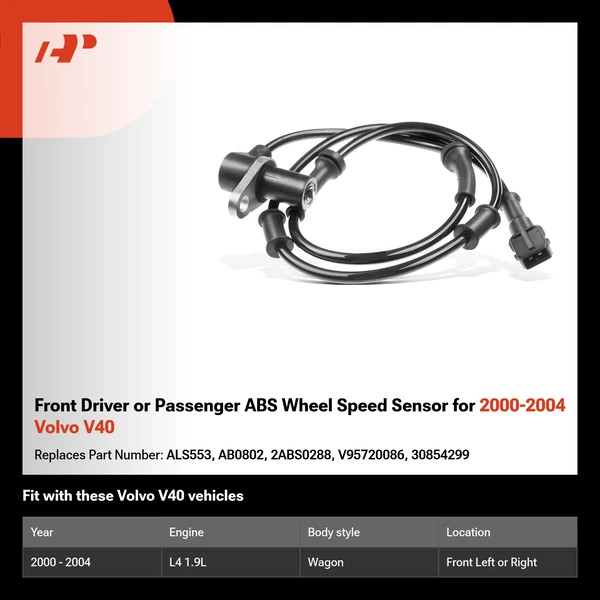 Front Driver or Passenger ABS Wheel Speed Sensor for 2000-2004 Volvo V40