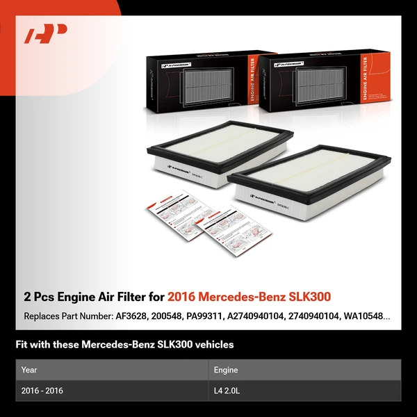 2 Pcs Engine Air Filter for 2016 Mercedes-Benz SLK300