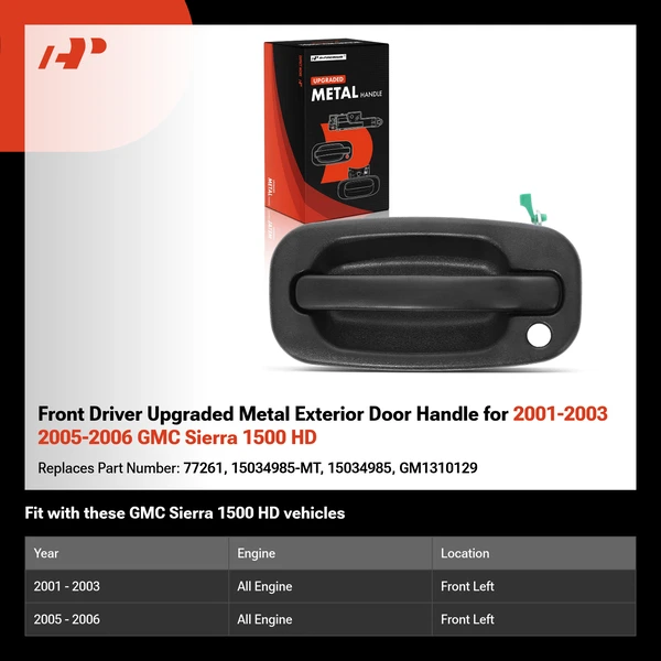 Front Driver Upgraded Metal Exterior Door Handle for 2001-2003 2005-2006 GMC Sierra 1500 HD