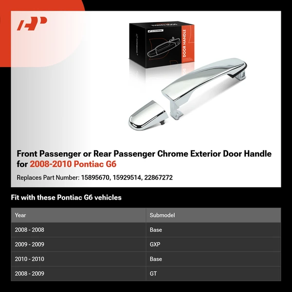 Front Passenger or Rear Passenger Chrome Exterior Door Handle for 2008-2010 Pontiac G6