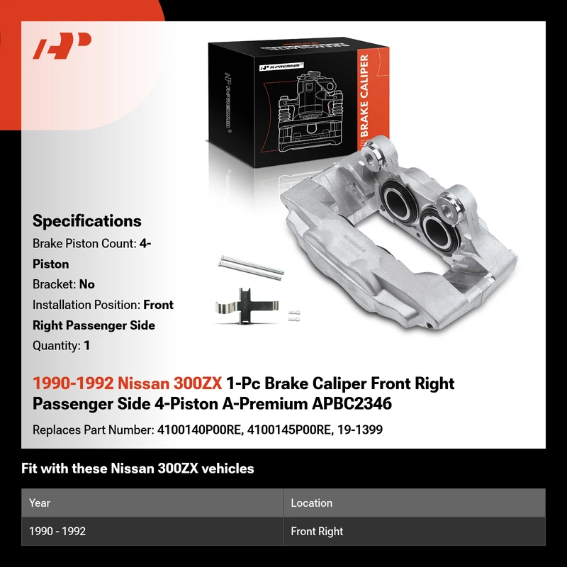 1990-1992 Nissan 300ZX 1-Pc Brake Caliper Front Right Passenger Side 4-Piston A-Premium APBC2346