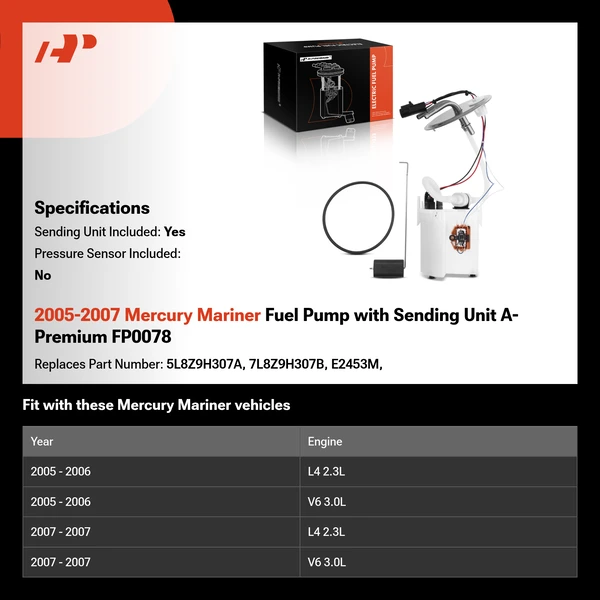 2005-2007 Mercury Mariner Fuel Pump with Sending Unit A-Premium FP0078