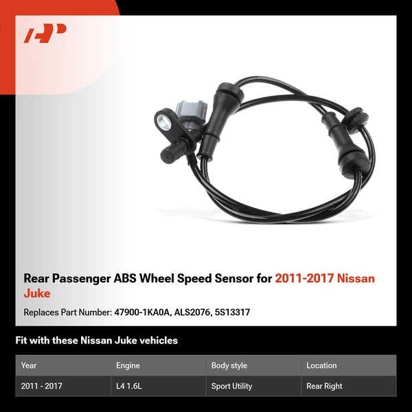 Rear Passenger ABS Wheel Speed Sensor for 2011-2017 Nissan Juke