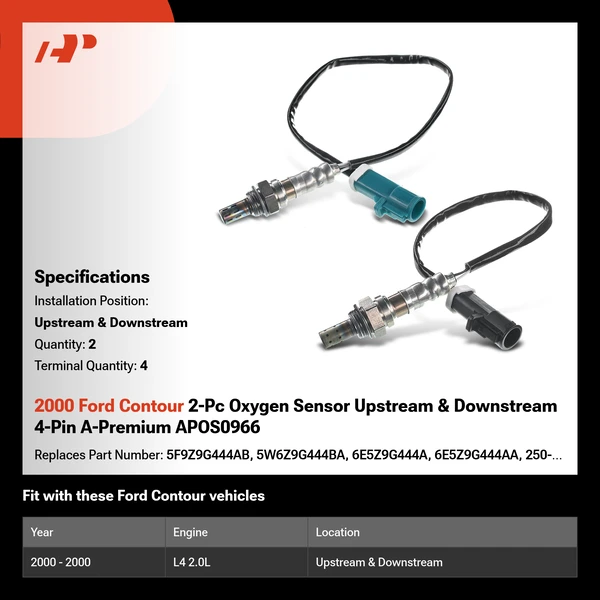 2000 Ford Contour 2-Pc Oxygen Sensor Upstream & Downstream 4-Pin A-Premium APOS0966
