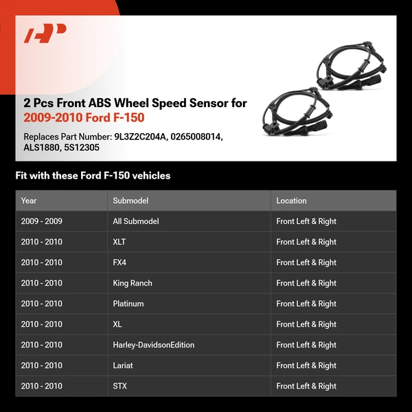 2 Pcs Front ABS Wheel Speed Sensor for 2009-2010 Ford F-150