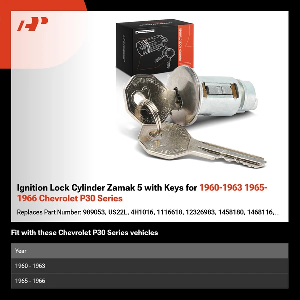 Ignition Lock Cylinder Zamak 5 with Keys for 1960-1963 1965-1966 Chevrolet P30 Series
