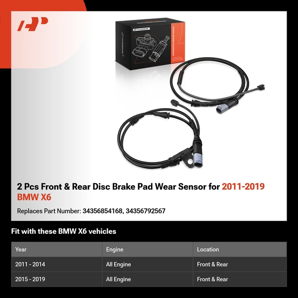 2 Pcs Front & Rear Disc Brake Pad Wear Sensor for 2011-2019 BMW X6