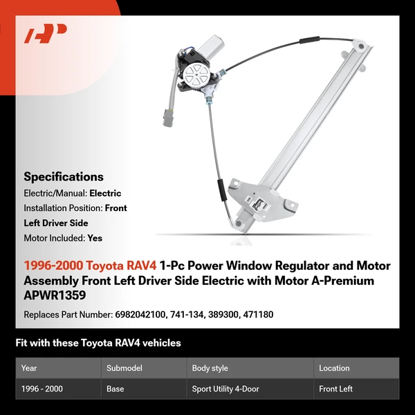 1996-2000 Toyota RAV4 1-Pc Power Window Regulator and Motor Assembly Front Left Driver Side Electric with Motor A-Premium APWR1359