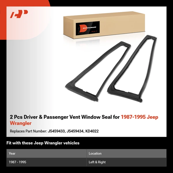 2 Pcs Driver & Passenger Vent Window Seal for 1987-1995 Jeep Wrangler