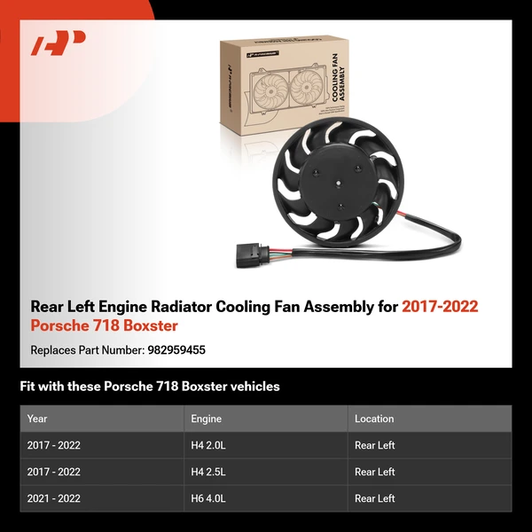 Rear Left Engine Radiator Cooling Fan Assembly for 2017-2022 Porsche 718 Boxster