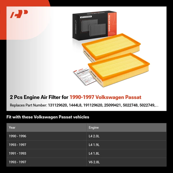 2 Pcs Engine Air Filter for 1990-1997 Volkswagen Passat