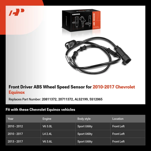 Front Driver ABS Wheel Speed Sensor for 2010-2017 Chevrolet Equinox