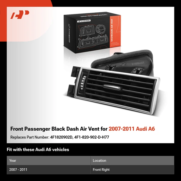 Front Passenger Black Dash Air Vent for 2007-2011 Audi A6