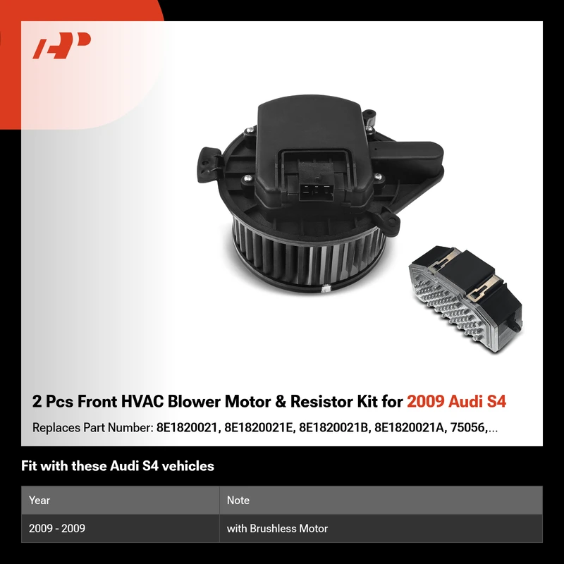 2 Pcs Front HVAC Blower Motor & Resistor Kit for 2009 Audi S4