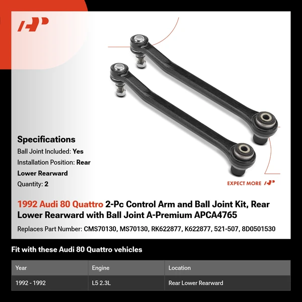1992 Audi 80 Quattro 2-Pc Control Arm and Ball Joint Kit, Rear Lower Rearward with Ball Joint A-Premium APCA4765
