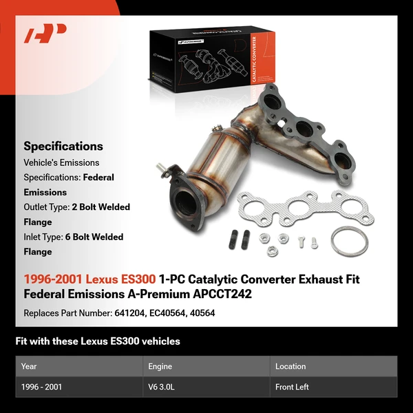 1996-2001 Lexus ES300 1-PC Catalytic Converter Exhaust Fit Federal Emissions A-Premium APCCT242