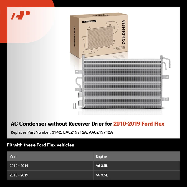 AC Condenser without Receiver Drier for 2010-2019 Ford Flex