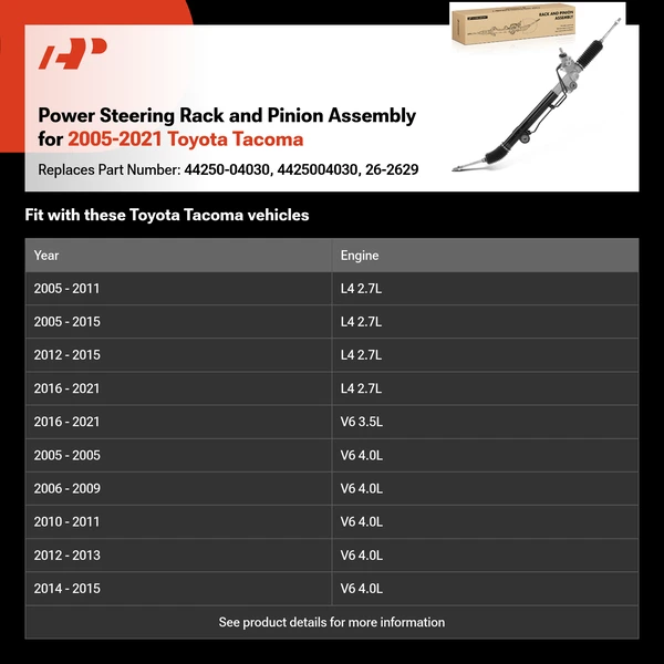 Power Steering Rack and Pinion Assembly for 2005-2021 Toyota Tacoma