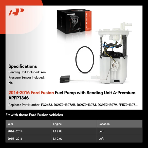 2014-2016 Ford Fusion Fuel Pump with Sending Unit A-Premium APFP1346