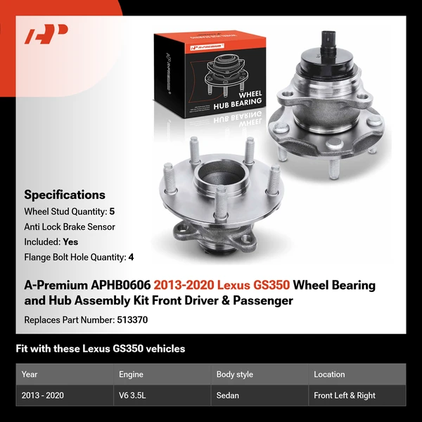 A-Premium APHB0606 2013-2020 Lexus GS350 Wheel Bearing and Hub Assembly Kit Front Driver & Passenger