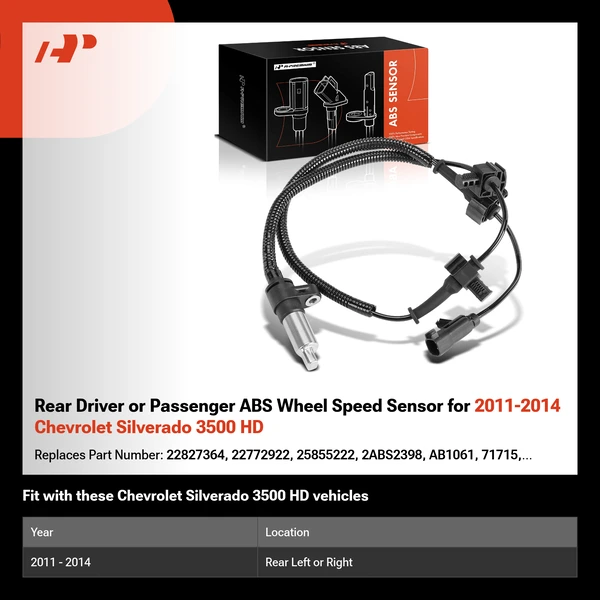 Rear Driver or Passenger ABS Wheel Speed Sensor for 2011-2014 Chevrolet Silverado 3500 HD