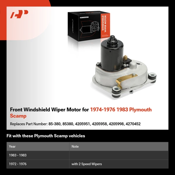 Front Windshield Wiper Motor for 1974-1976 1983 Plymouth Scamp