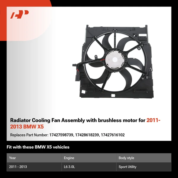 Radiator Cooling Fan Assembly with brushless motor for 2011-2013 BMW X5