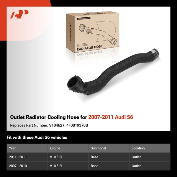 Outlet Radiator Cooling Hose for 2007-2011 Audi S6