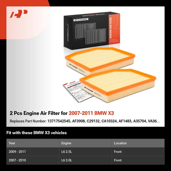 2 Pcs Engine Air Filter for 2007-2011 BMW X3