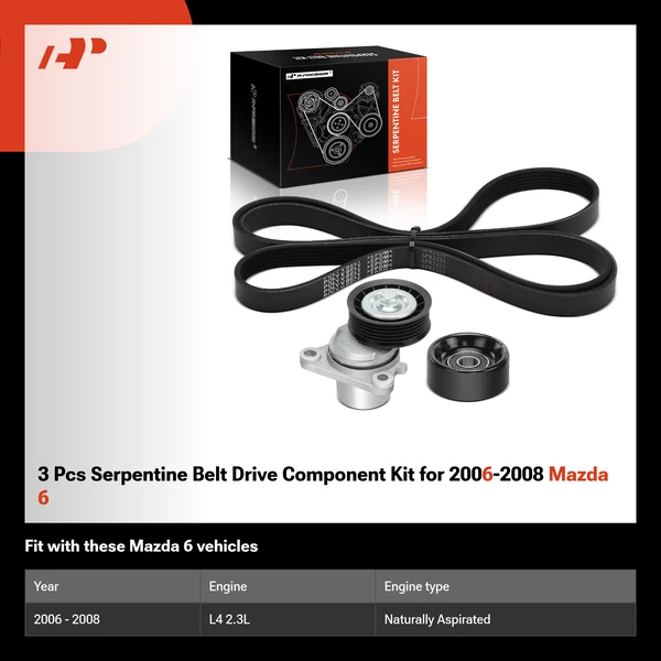 3 Pcs Serpentine Belt Drive Component Kit for 2006-2008 Mazda 6