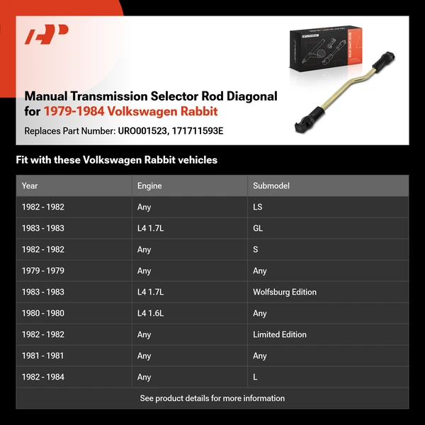 Manual Transmission Selector Rod Diagonal for 1979-1984 Volkswagen Rabbit