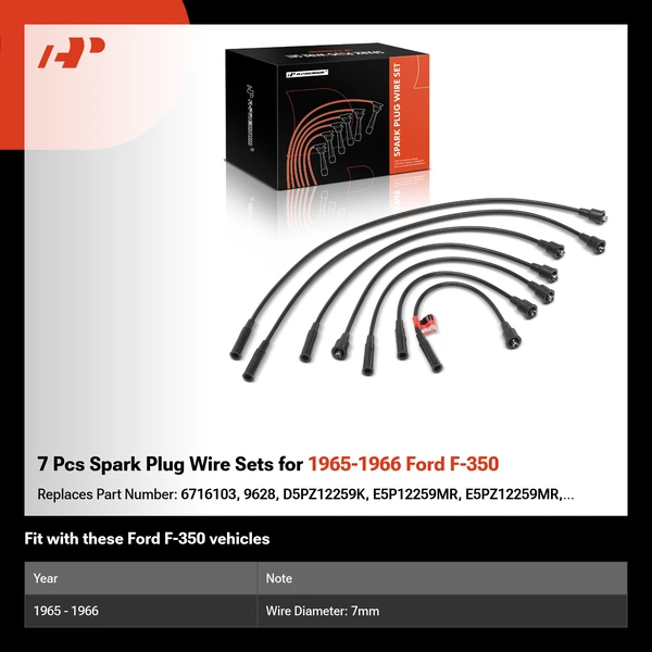 7 Pcs Spark Plug Wire Sets for 1965-1966 Ford F-350