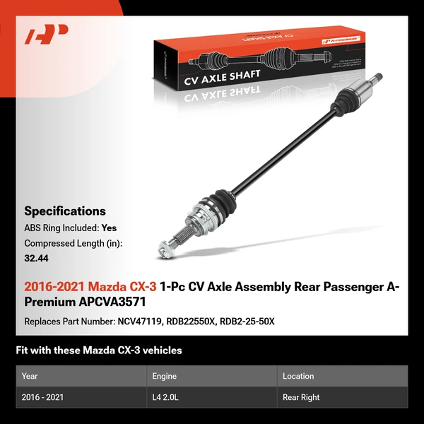 2016-2021 Mazda CX-3 1-Pc CV Axle Assembly Rear Passenger A-Premium APCVA3571