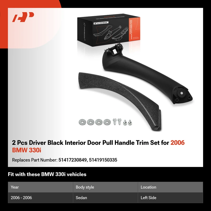 2 Pcs Driver Black Interior Door Pull Handle Trim Set for 2006 BMW 330i