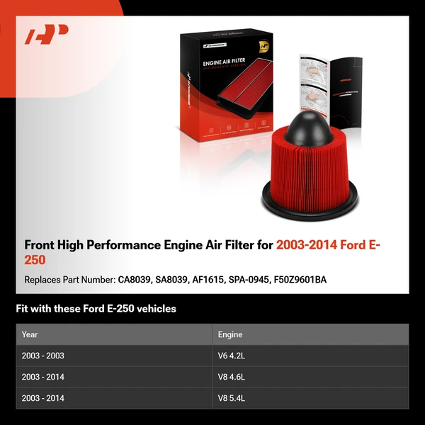 Front High Performance Engine Air Filter for 2003-2014 Ford E-250